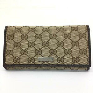 GUCCI Bifold Long Wallet GG Leather Beige Black no